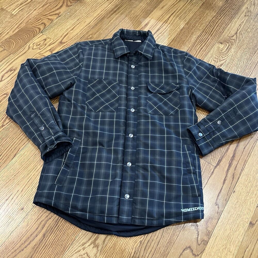 Homeschool Snowboard Jacket Men Medium Plaid Reversible Snap‎ Up Shirt Coat
